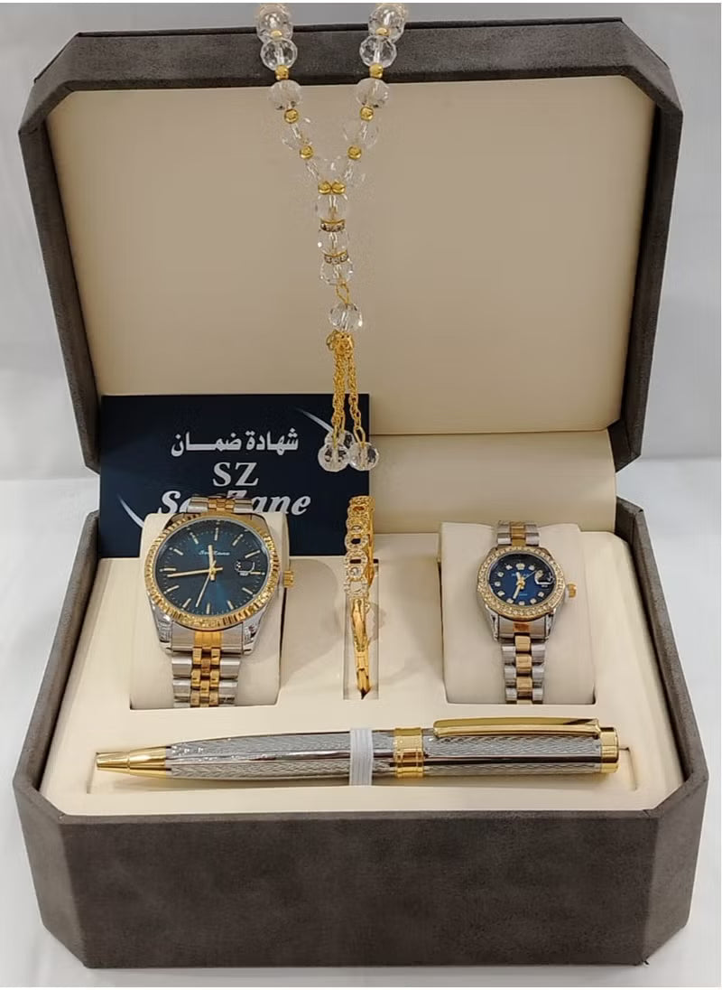 Couple watch set with pen and rosary