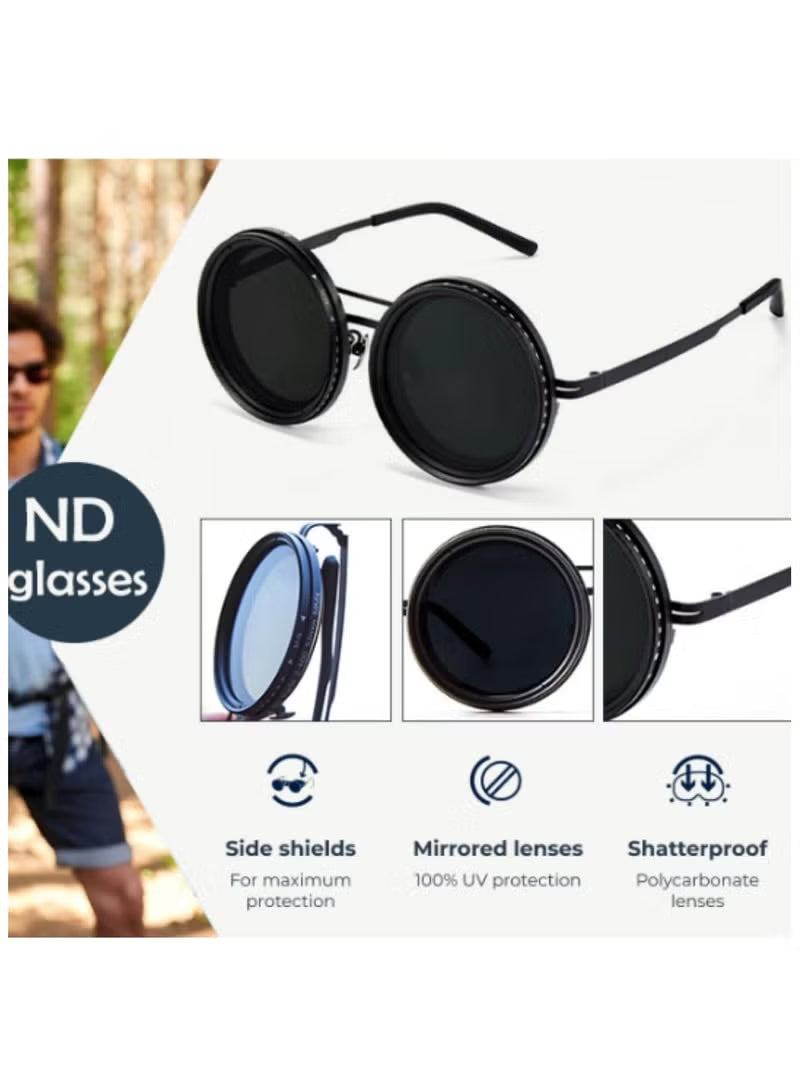 9 Gear Adjustable Tint Round Polarized Sunglasses