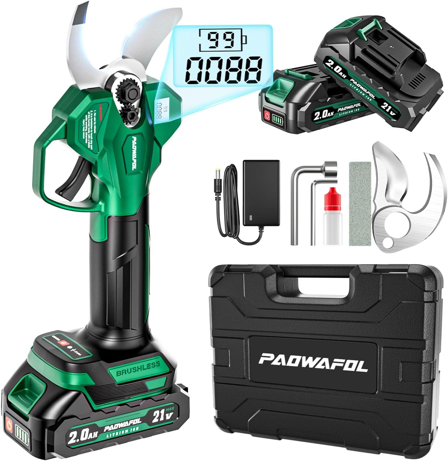 21V Electric Pruning Shears with 2 Batteries, Charger & Blades – Cuts Up to 30MM