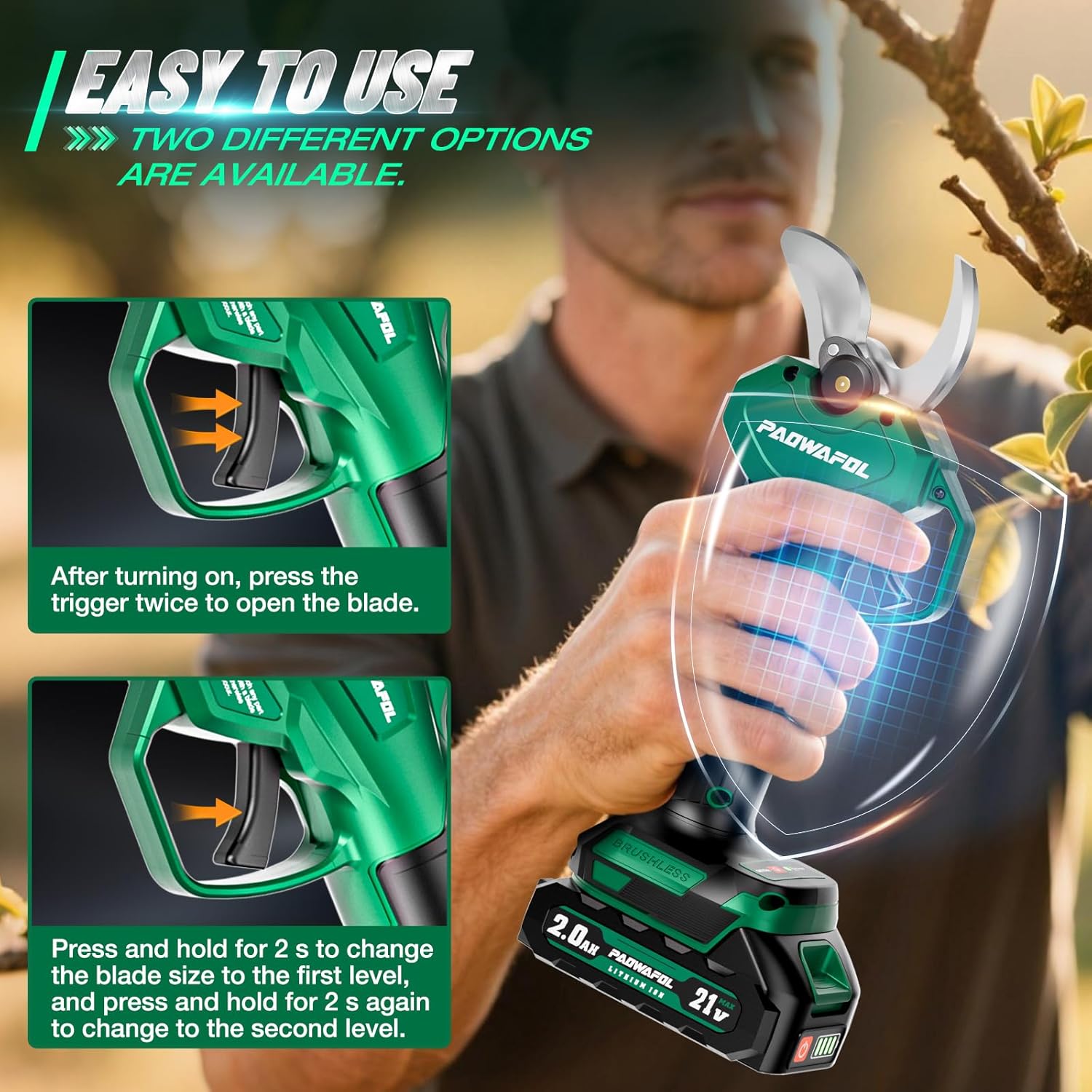 21V Electric Pruning Shears with 2 Batteries, Charger & Blades – Cuts Up to 30MM