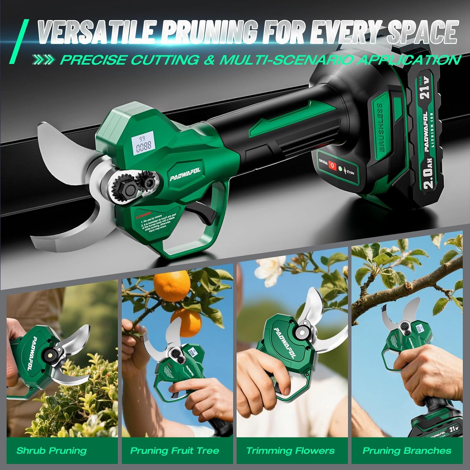21V Electric Pruning Shears with 2 Batteries, Charger & Blades – Cuts Up to 30MM